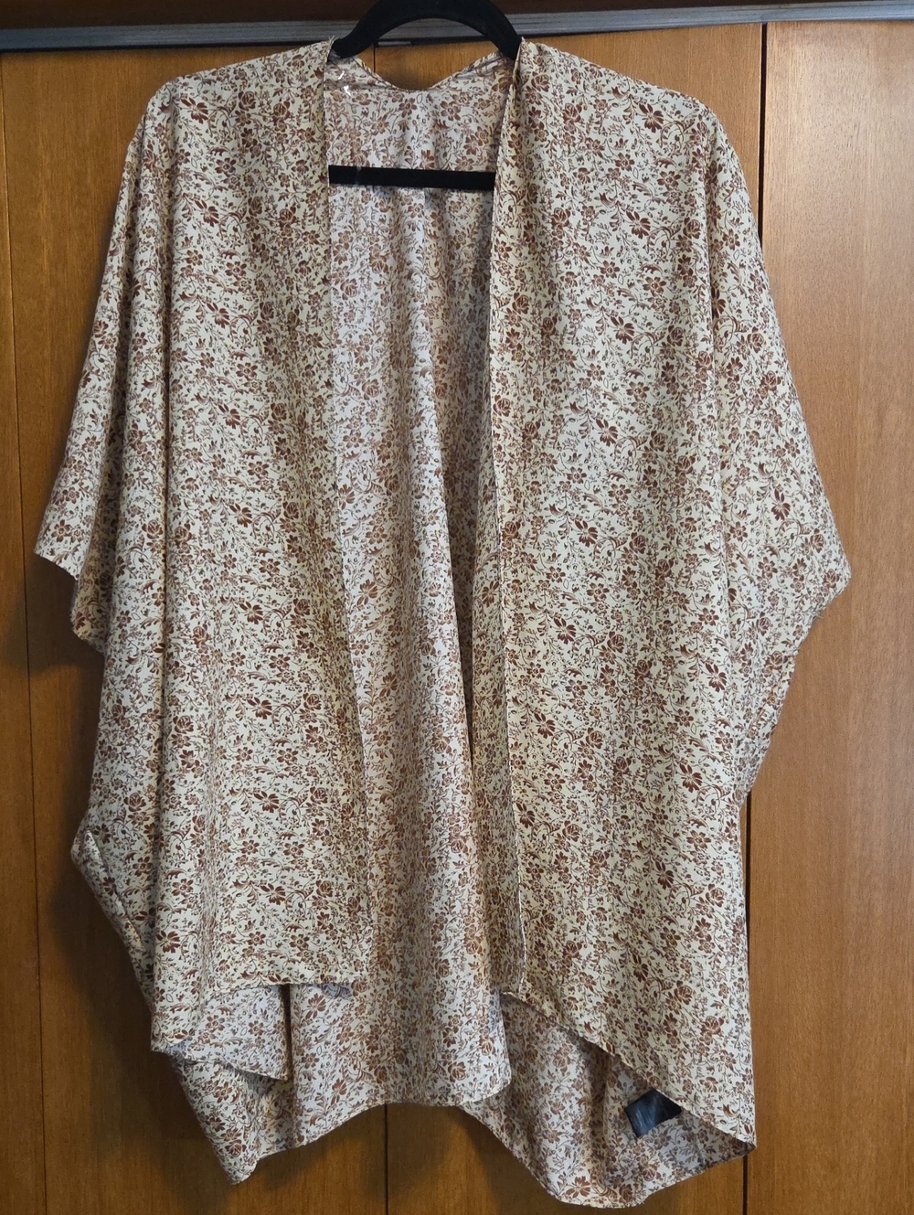 Cream & Brown Floral Open-Front Tunic Kimono